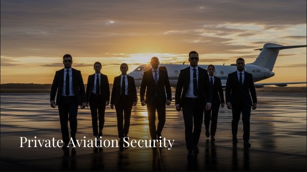 Protective security team beside a private aircraft